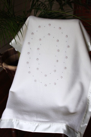Scalloped Ring of Roses - Pink, Sage and White - Bassinet Blanket (80 x 114)